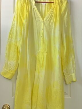 Honorine Women’s Bright Yellow Long Sleeve Boho Tunic Tie Dye Dress Size Medium.